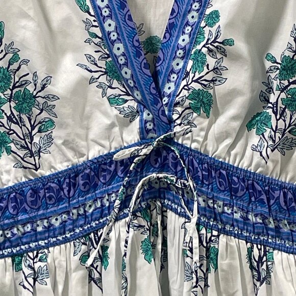 CECE (NWT) Sleeveless V-Neck Mini Dress Border Print Floral, White/Blue - L - Picture 5 of 12